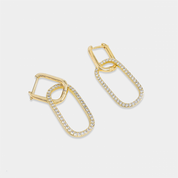 Rectangle Hoop CZ Earring in Gold