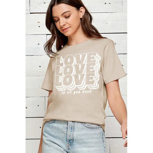 Love Graphic T-Shirt in light tan with distressed white vintage print