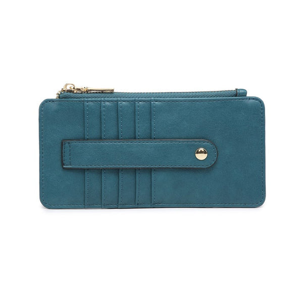 Card holder with zipper change pouch.