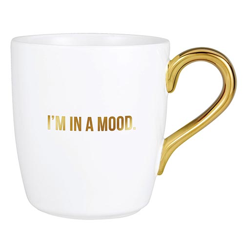 front view showing the "im in a mood phrase" in a gold font