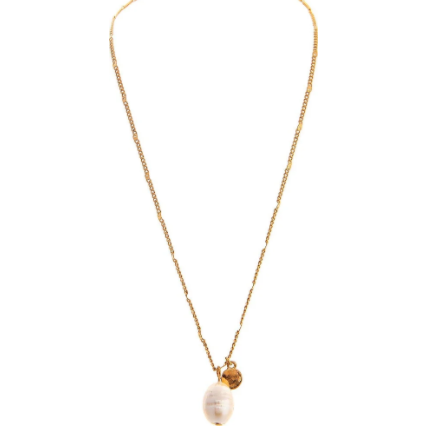 Gold Tone Single Pearl Drop Necklace
