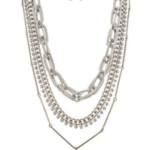 Silver Tone Mixed Multiple Chain Link Necklace