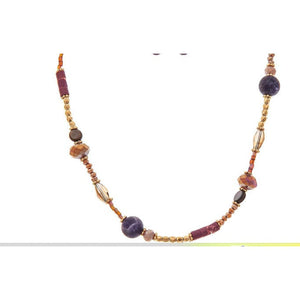 Gold Tone & Purple Glass Stone Beaded Necklace