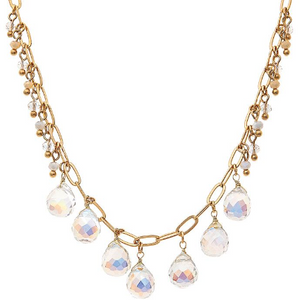prizm multifaceted clear bead dangle necklace with gold tone chain link