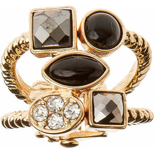 Gold Tone Black & Crystal Hinge Ring
