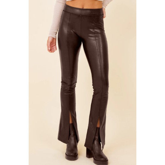 Vegan Leather Flare Pant in Chocolate