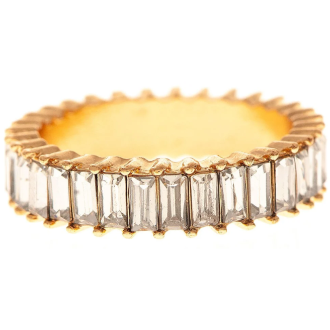 Gold Tone Ring with Clear Baguette Crystal Ring
