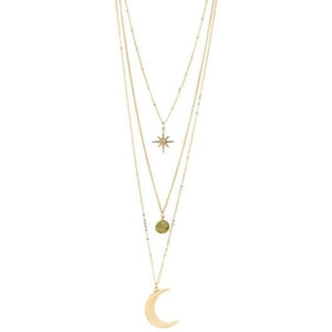 Gold 3 Layer Celestial and Stone Necklace