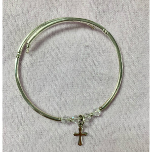 Adjustable Silver Cross Bracelet has crystals and a pretty Silver tone cross charm. 