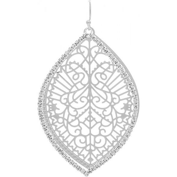 Silver Filigree Crystal Ellipse Earring