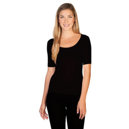 Skinnytees Reversible Scoop Neck Short Sleeve Tee Shirt shown in Black