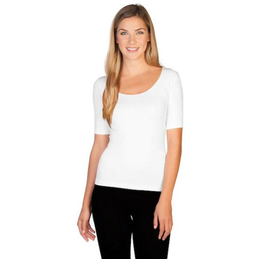 Skinnytees Reversible Scoop Neck Short Sleeve Tee Shirt shown in White