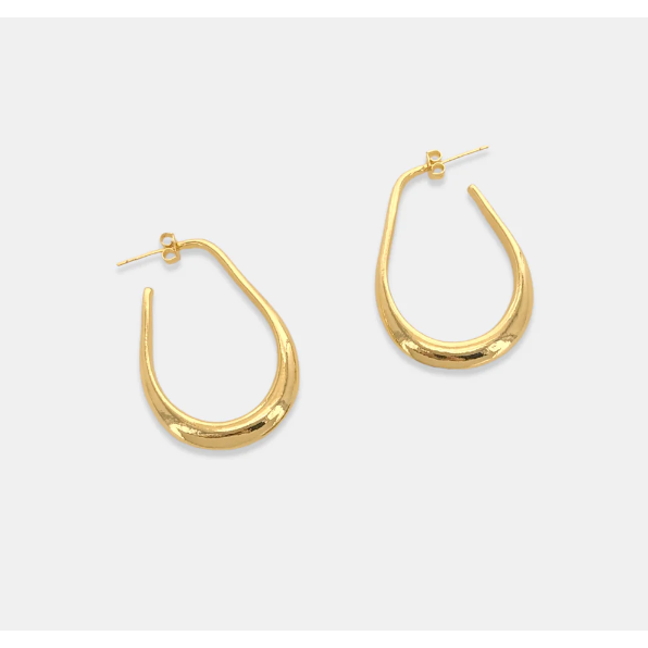 flat lay view of gold teardrop hoop earrings