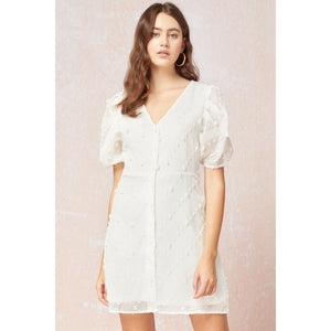 Short Sleeve White on White Striped Dress