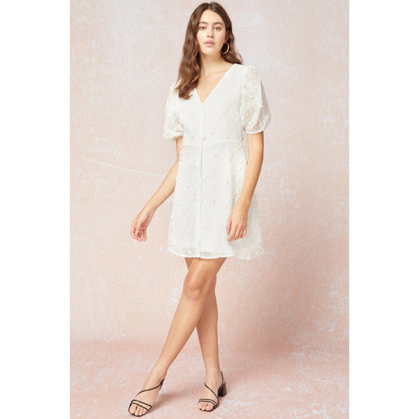 Short Sleeve White on White Striped Dress
